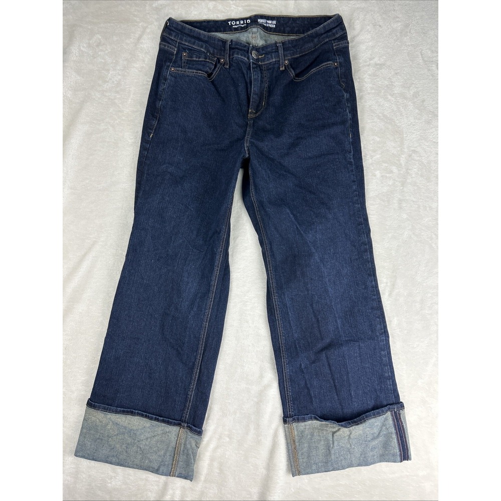 Torrid Jeans Womens Size 12R Perfect Wide Leg Vintage Stretch Dark Wash Hemmed